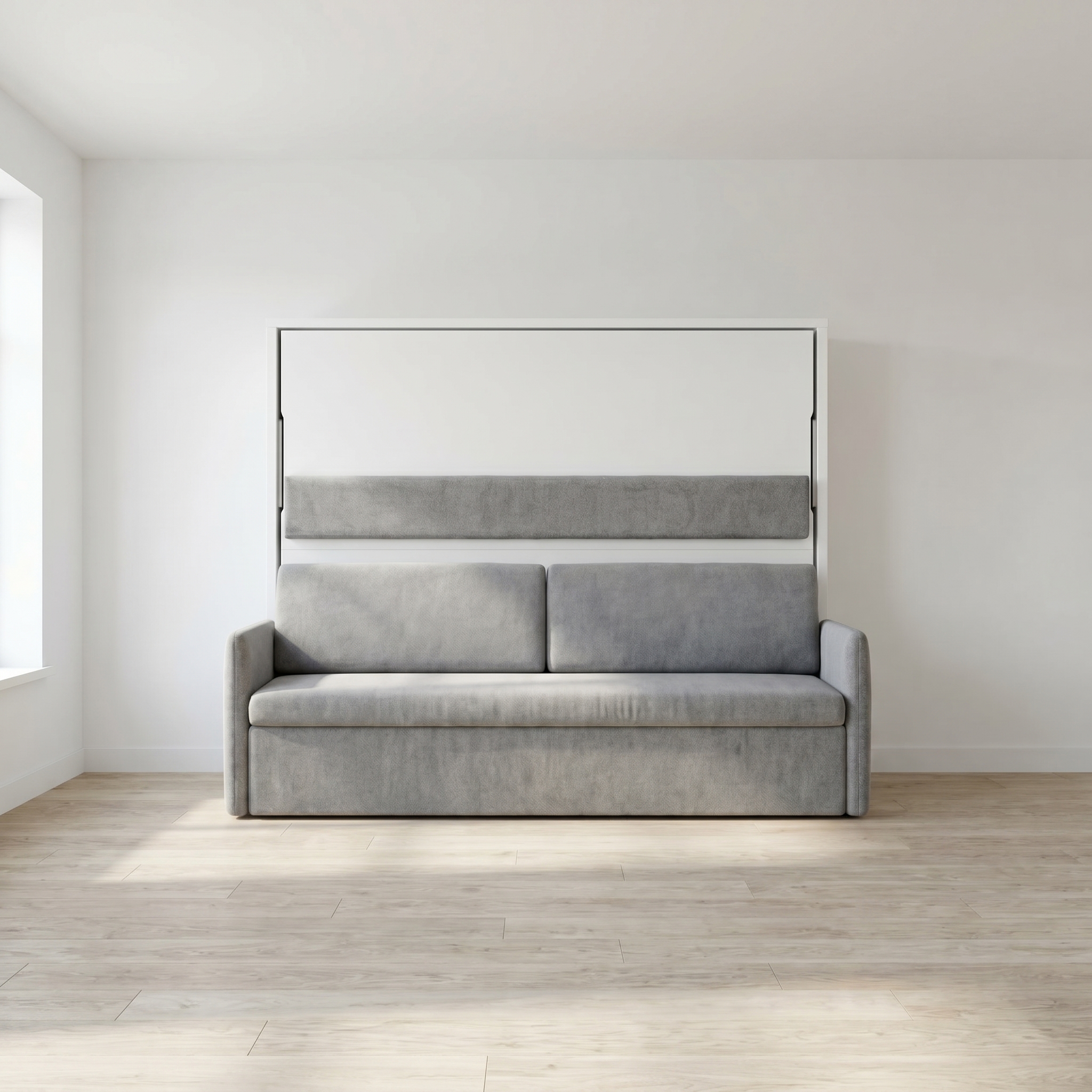 Schrankbett mit Sofa Metropole Horizontal Frontansicht geschlossen Weiß