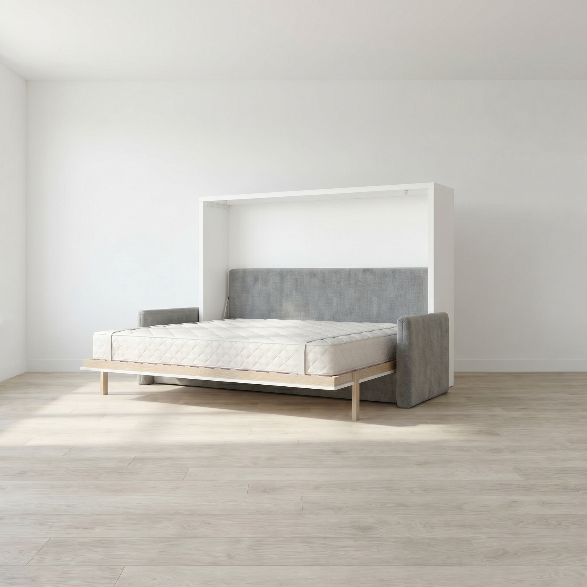 Horizontales Schrankbett mit Sofa Metropole Seitenansicht mit ausgeklappten Füßen