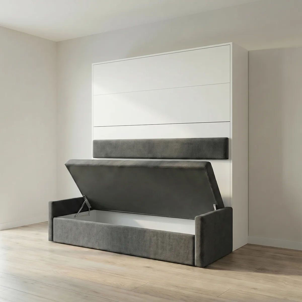 Integrierter Bettkasten unter dem Sofa des Schrankbettes Betty lovva