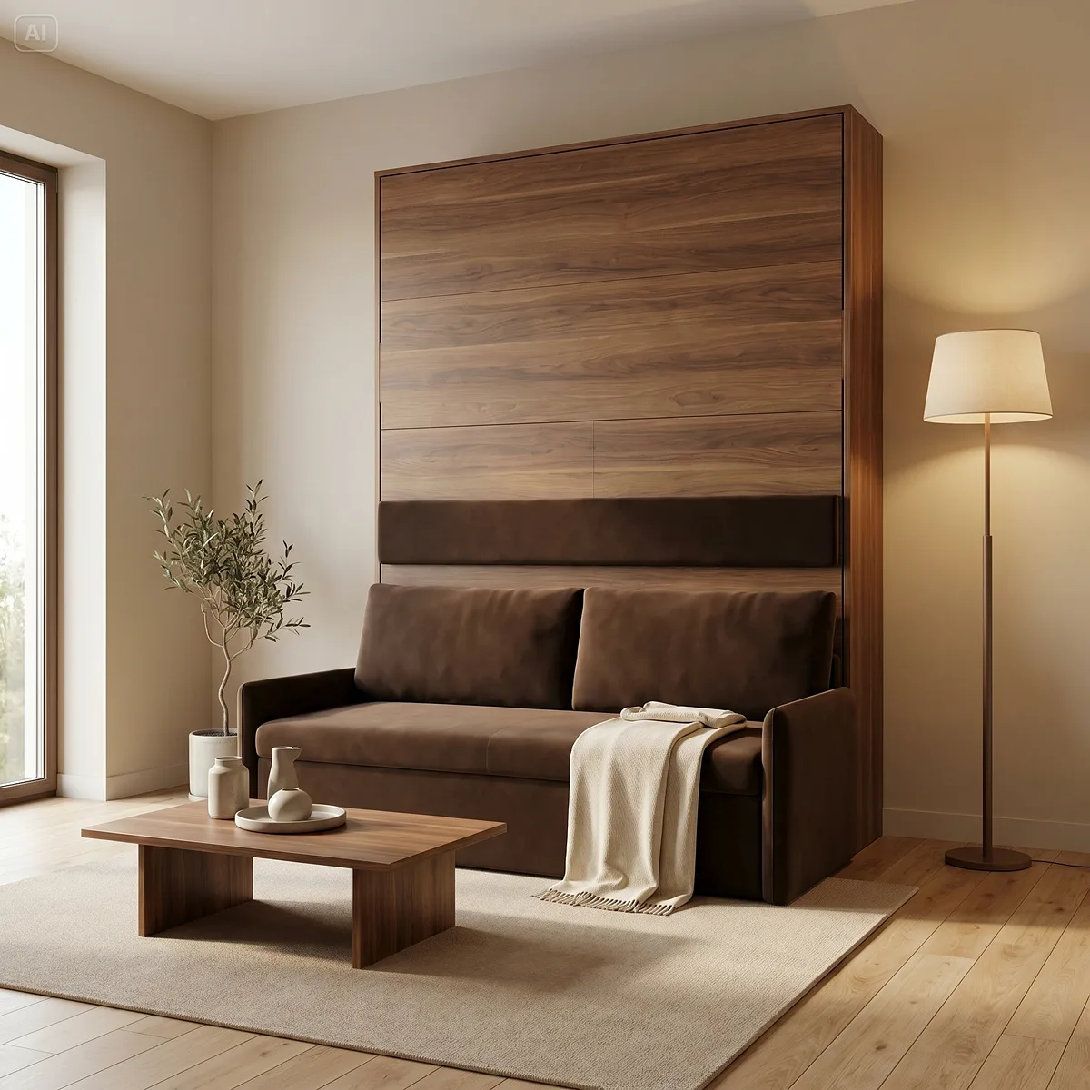 Luxuriöses Wohnzimmer-Interieur mit dem Schrankbett-Sofa Betty von lovva