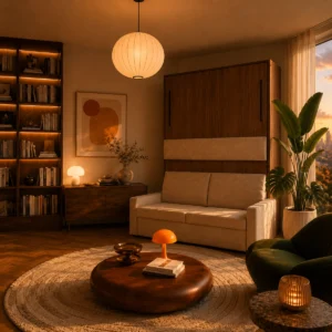 Enterprise Vertikal: Schrankbett mit Sofa – Platzsparend & Praktisch Das Modell Enterprise ist die ideale Lösung für alle, die Raum effizient nutzen möchten. Tagsüber bietet das integrierte Sofa einen bequemen Sitzplatz, während es sich nachts mit wenigen Handgriffen in ein vollwertiges Bett verwandelt. Das durchdachte Design sorgt für Ordnung und Funktionalität in jedem Zimmer. PASSGENAUE GRÖẞEN FÜR JEDEN RAUM Wählen Sie die ideale Breite für Ihr Zuhause. Das Enterprise Vertikal ist in fünf verschiedenen Liegeflächen erhältlich, sodass es perfekt in jedes Raumkonzept passt – vom kompakten Gästezimmer bis hin zum geräumigen Schlafzimmer: Einzelbett-Varianten: 90 x 200 cm und 120 x 200 cm Komfort-Variante: 140 x 200 cm Doppelbett-Varianten: 160 x 200 cm und 180 x 200 cm MAẞE & TECHNISCHE DATEN Merkmal Spezifikation Höhe 2140 mm Tiefe (zugeklappt) 400 mm Tiefe (aufgeklappt) ca. 2350 mm Sitz- / Liegehöhe 450 mm / 520 mm Belastbarkeit bis zu 300 kg Gesamtbreite des Schranks: Matratzenbreite + 110 mm. BESONDERE DETAILS & FUNKTIONALITÄT Einfacher Umbau: Für die Verwandlung zum Bett werden lediglich die Rückenkissen des Sofas abgenommen. Die Sitzfläche bleibt an ihrem Platz, während sich das Bett sicher darüber absenkt. Selbstausklappende Stützfüße: Beim Herunterlassen der Bettfront klappen die stabilen Metallfüße mechanisch aus. Dieser zuverlässige Mechanismus sorgt für einen festen Stand und eine gleichmäßige Lastverteilung. Integrierter Bettkasten: Das Sofa ist mit einem praktischen Staukasten ausgestattet. Hier finden die abgenommenen Rückenkissen oder das Bettzeug am Tag diskret Platz. MATERIAL & MECHANISMUS Die Konstruktion besteht aus langlebigen, 16 mm starken Spanplatten von Egger. Dank der kratzfesten Melaminbeschichtung bleibt die Oberfläche lange wie neu. Der Klappvorgang wird durch hochwertige deutsche Gasdruckfedern unterstützt, die eine kontrollierte und kraftsparende Bedienung ermöglichen. SCHLAFKOMFORT & MATRATZEN Integrierter Lattenrost: Ein stabiler Holz-Lattenrost ist bereits im Lieferumfang enthalten. Er gewährleistet eine gute Belüftung der Matratze und unterstützt einen gesunden Schlaf. Sichere Standfestigkeit: Die mechanisch ausfahrenden Füße und die notwendige Wandbefestigung garantieren eine sichere Nutzung im täglichen Gebrauch. Matratzen-Info: Geeignet für Standardmatratzen bis zu einer Höhe von 260 mm (empfohlenes Gewicht: 20–45 kg). HOCHWERTIGE STOFFE UND PFLEGELEICHTE OBERFLÄCHEN Das Sofa des Enterprise Vertikal Modells ist mit strapazierfähigen Möbelstoffen bezogen, die speziell für den täglichen Gebrauch entwickelt wurden. Dank der hohen Scheuerfestigkeit bleibt die Optik auch nach Jahren intensivster Nutzung erhalten. Die Oberflächen des Schrankgehäuses aus Egger-Spanplatten lassen sich einfach mit einem feuchten Tuch reinigen, was das Bett besonders allergikerfreundlich und pflegeleicht macht. SICHERHEIT GEHT VOR: MECHANISMUS UND WANDMONTAGE Ein vertikales Schrankbett erfordert höchste Präzision. Das Enterprise-System wird fest an einer tragenden Wand verankert. Die deutschen Gasdruckfedern sind so eingestellt, dass sie das Gewicht der Matratze (bis zu 45 kg) perfekt ausbalancieren. Das bedeutet: Sobald Sie das Bett leicht anziehen, gleitet es fast von selbst in die Schlafposition. Die selbstausklappenden Metallfüße rasten mechanisch ein und verhindern jegliches Wackeln. DIE IDEALE LÖSUNG FÜR JEDES ZIMMER Ob als Hauptbett in einer Einzimmerwohnung, als komfortables Gästebett im Home-Office oder als platzsparende Lösung im Kinderzimmer – das Schrankbett mit Sofa Enterprise Vertikal passt sich Ihren Bedürfnissen an. Durch die vertikale Ausrichtung nutzen Sie die volle Raumhöhe aus, während die Grundfläche tagsüber für Laufwege oder zum Entspannen auf dem Sofa frei bleibt.